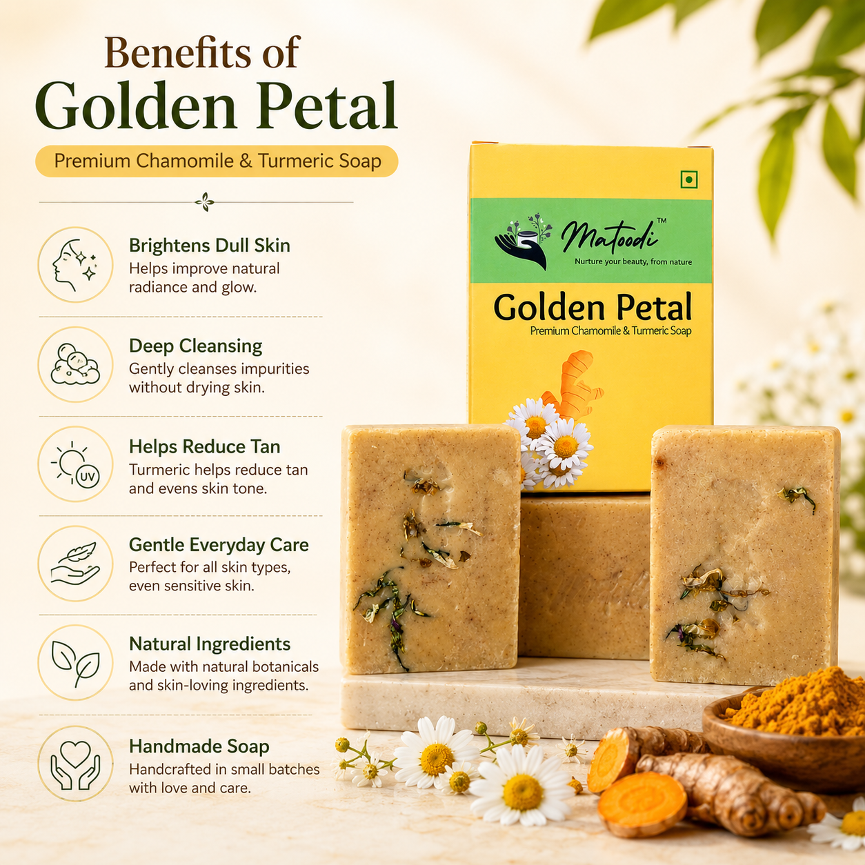 Golden Petal – Natural Chamomile Soap India with Turmeric Glow - Image 5