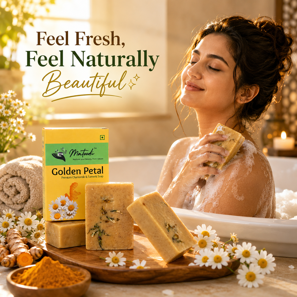 Golden Petal – Natural Chamomile Soap India with Turmeric Glow - Image 4