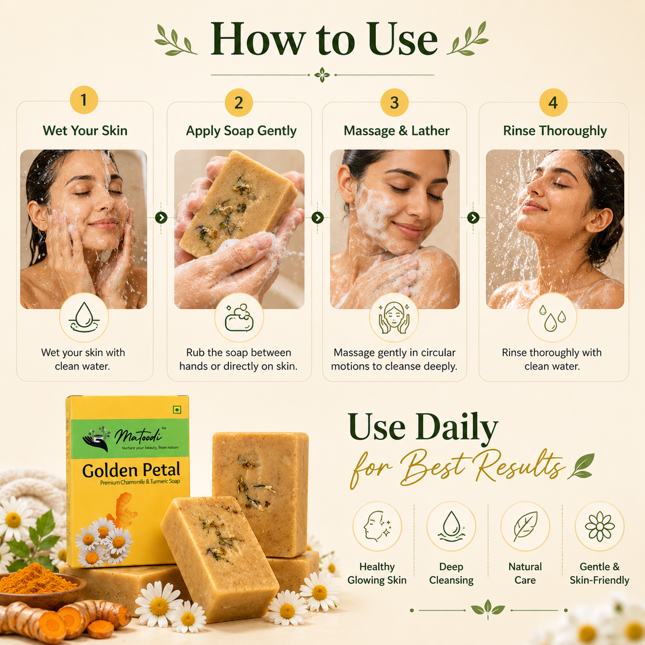 Golden Petal – Natural Chamomile Soap India with Turmeric Glow - Image 2
