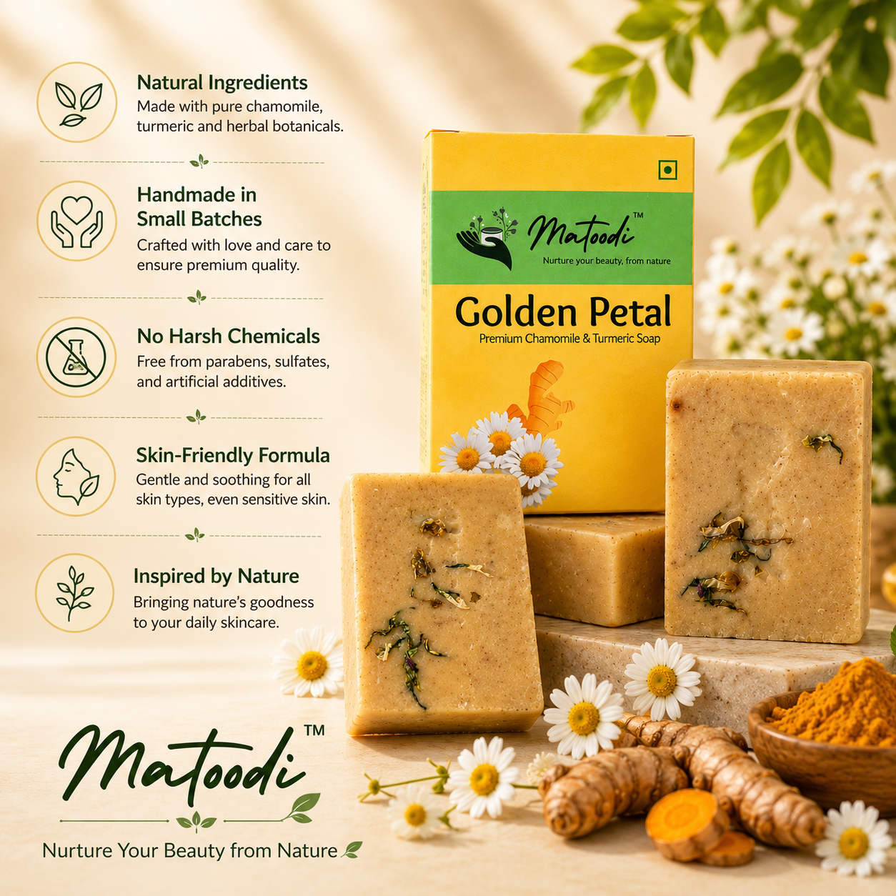 Golden Petal – Natural Chamomile Soap India with Turmeric Glow - Image 6